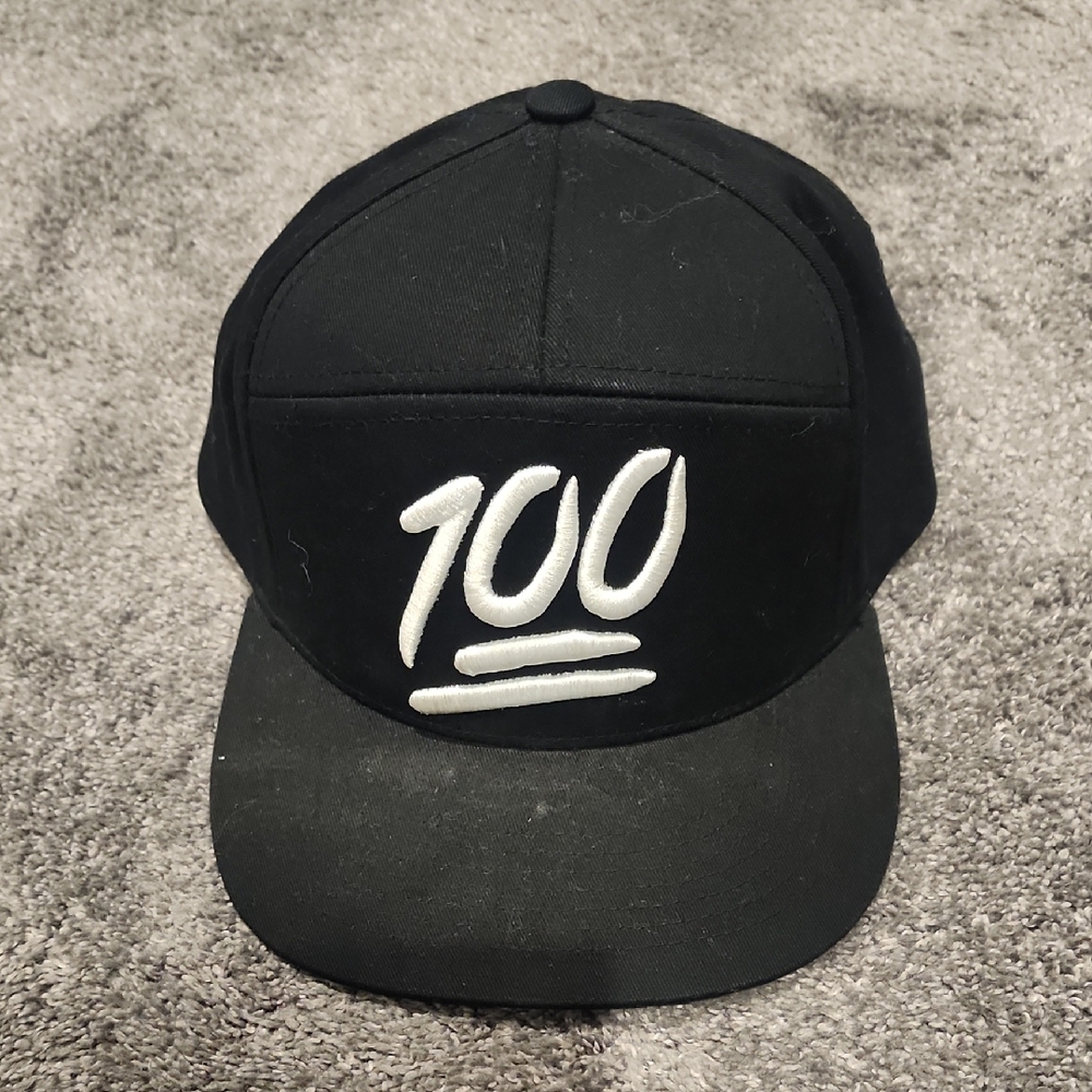 Black Snapback Hat with White "100" Embroidery